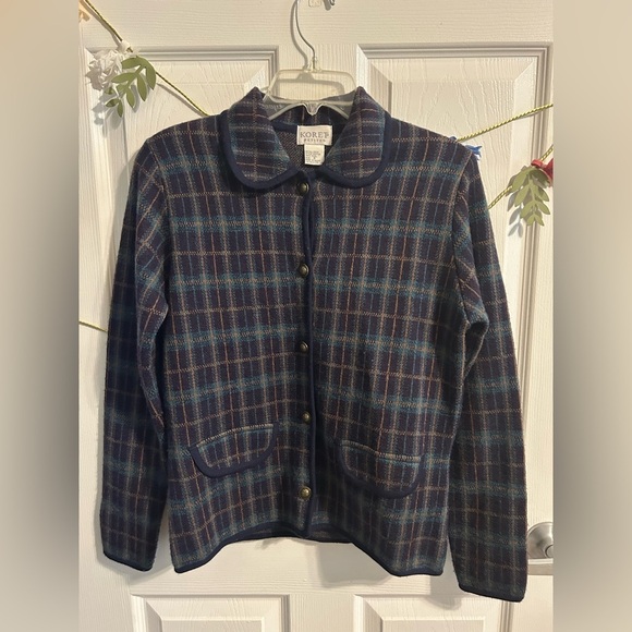 Vintage Koret Petite 100% Wool Collared Button Down Plaid Cardigan - MP - Picture 3 of 6